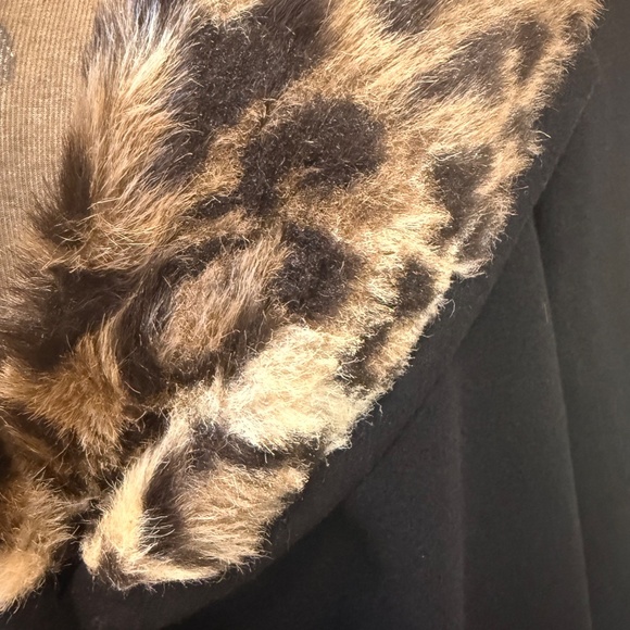 Vintage Black Swing Coat w/ Leopard Faux-Fur Shawl Collar - Picture 10 of 13